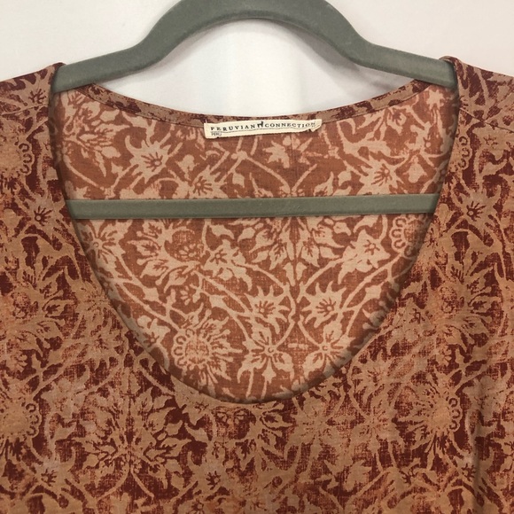 Peruvian Connection Drop Waist Dress Batik Pima Cotton Rust Light Brown Sz M - Picture 5 of 8